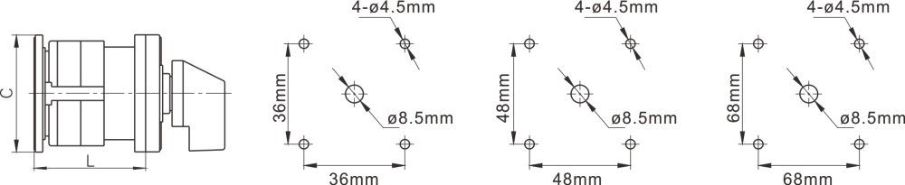 10A, 16A, 20A, 25A, 32A, 40A, 50A, 63A, 125A, 160A Cam Switches Four Holes