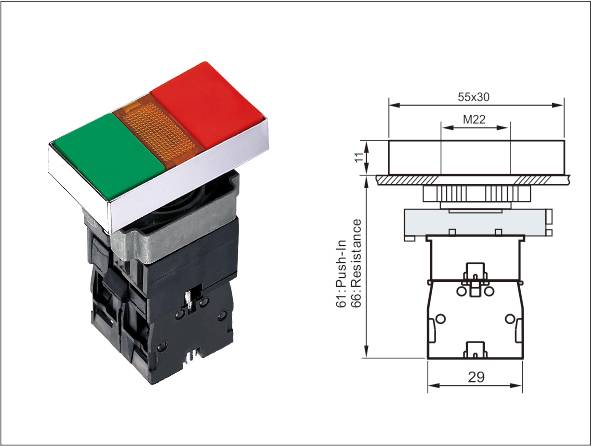 LA139A Metal Double Flat Button Illunimated IP40