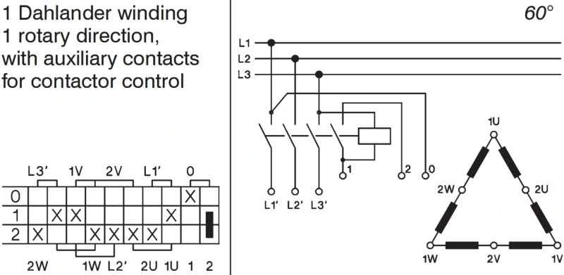 Konrak Dahlander 0-1-2 with Auxiliary Contacts for Contactor control
