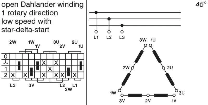 Konrak Dahlander winding switch diagram 0-Y-D-2 low speed with star-delta-start
